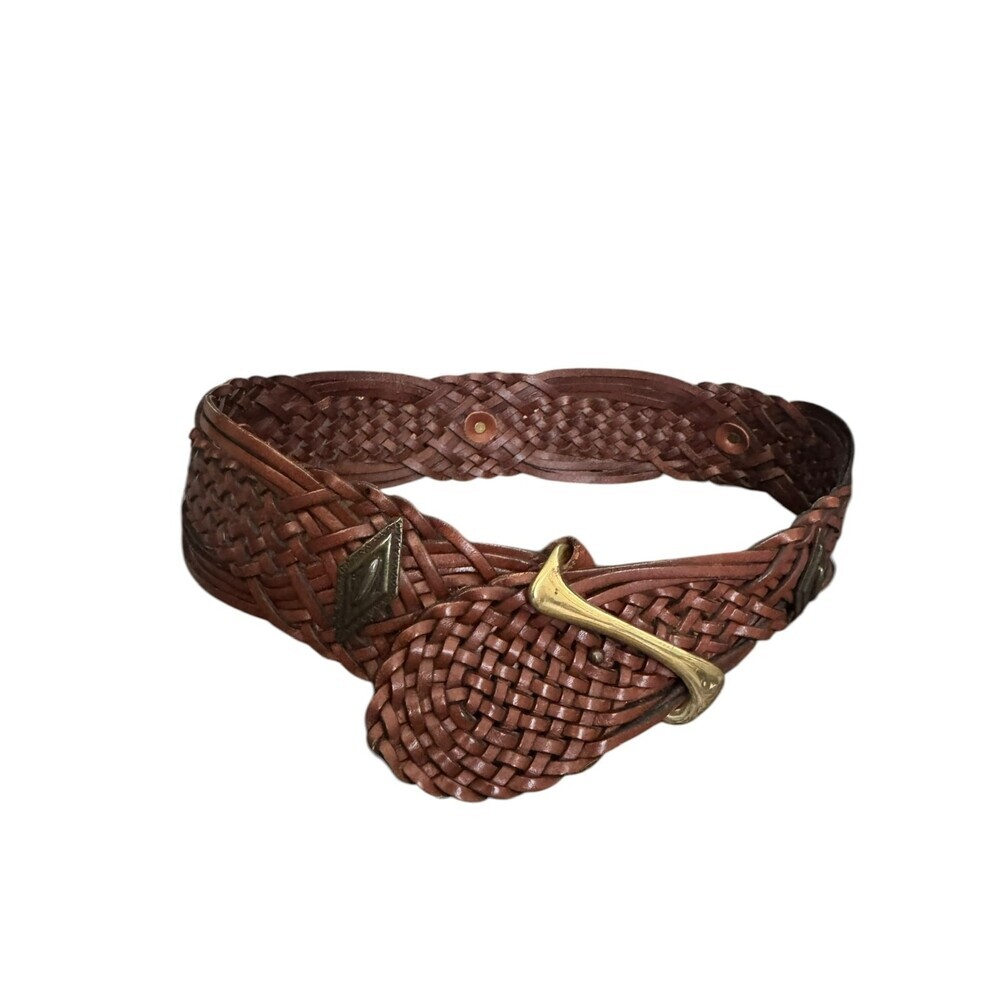 Saks Fifth Avenue Waist Belt Womens Size Small S Black Woven Italian Leather - Picture 3 of 7